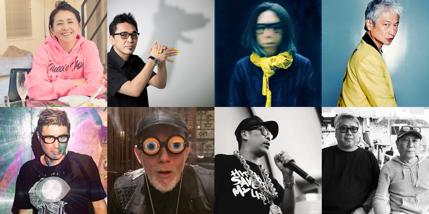 「B.P.M. Syndicate」出演者。左上から時計回りに小泉今日子、石野卓球、藤原ヒロシ、高木完、LUNASUN（近田春夫＆OMB）、YOU THE ROCK★、ブライアン・バートン・ルイス、TSUYOSHI SUZUKI。