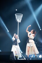 玉入れする白組の柏木ひなた（左）と星名美怜（右）。