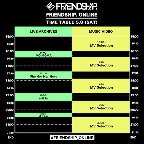 「FRIENDSHIP. ONLINE」第2弾のタイムテーブル。