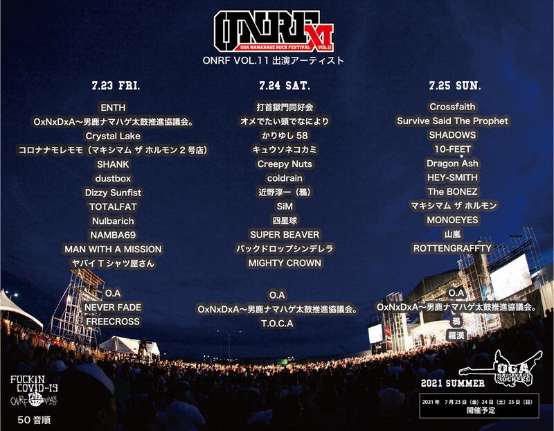 「OGA NAMAHAGE ROCK FESTIVAL vol.11」日割り