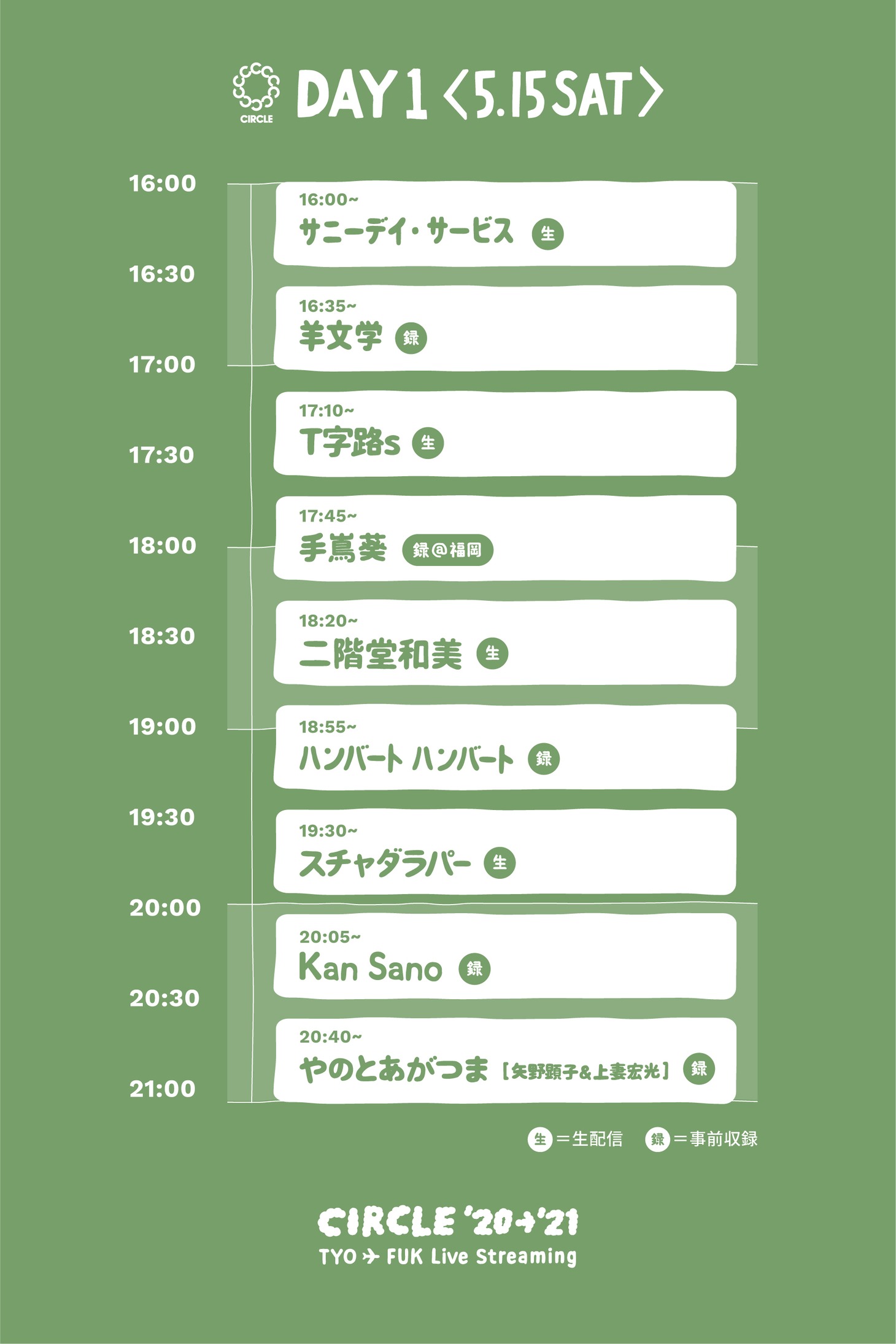 「CIRCLE '20→'21 東京▲福岡 実況中継」1日目タイムテーブル
