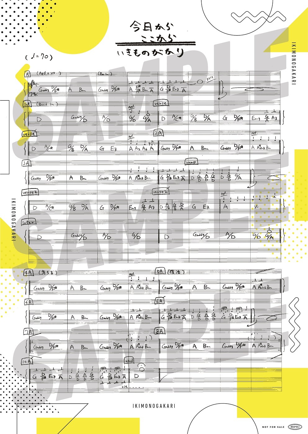 いきものがかり直筆サイン入り「今日から、ここから」オリジナル譜面カード