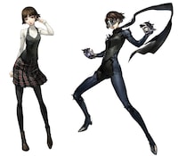 新島真。右は怪盗服姿。