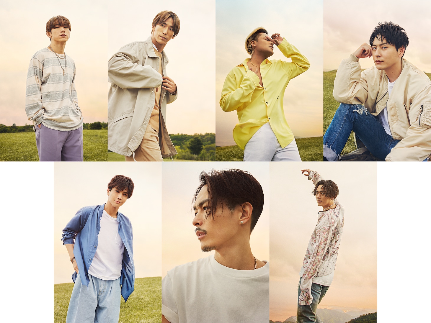 三代目 J SOUL BROTHERS from EXILE TRIBEのソロアーティスト写真。上段左からNAOTO、小林直己、ELLY、山下健二郎、下段左から岩田剛典、今市隆二、登坂広臣。