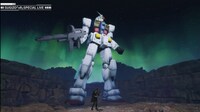巨大なガンダムの映像とともに演奏するSUGIZO。（写真提供：バンダイナムコエンターテインメント）