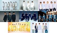 「テレ東音楽祭2021」第1弾出演アーティスト。左上からV6、NEWS、関ジャニ∞、KAT-TUN、Kis-My-Ft2、A.B.C-Z、Snow Man、HiHi Jets。