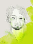 片岡鶴太郎作画の河口恭吾肖像画。