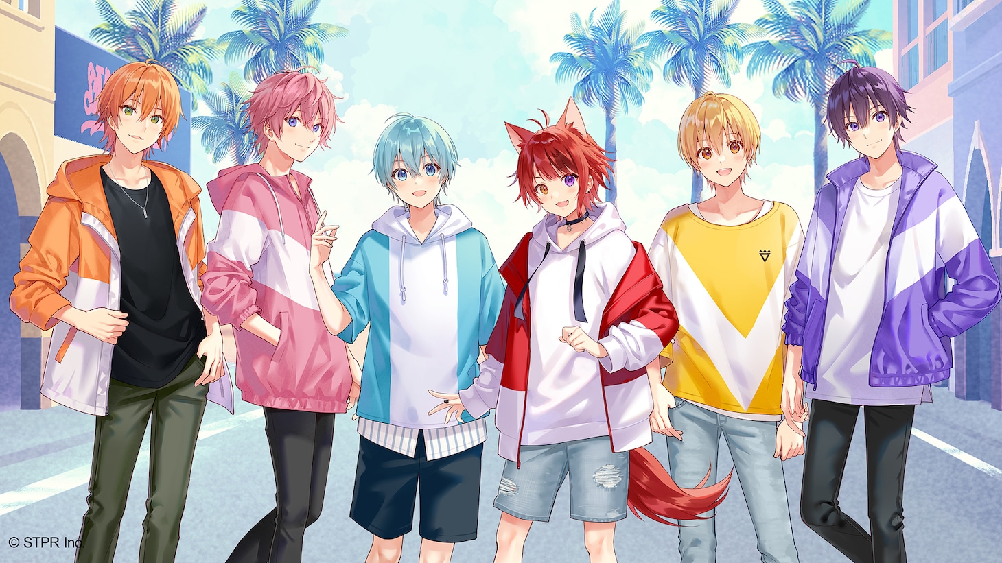 すとぷりのメンバー。左からジェル、さとみ、ころん、莉犬、るぅと、活動休止中のななもり。。