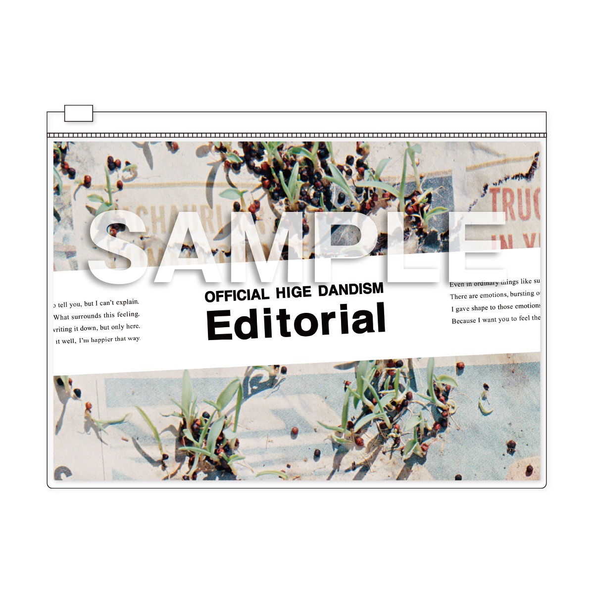 Official髭男dism「Editorial」楽天ブックス特典クリアポーチのデザイン。