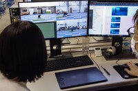 モーションキャプチャー時の映像を流しているところ。