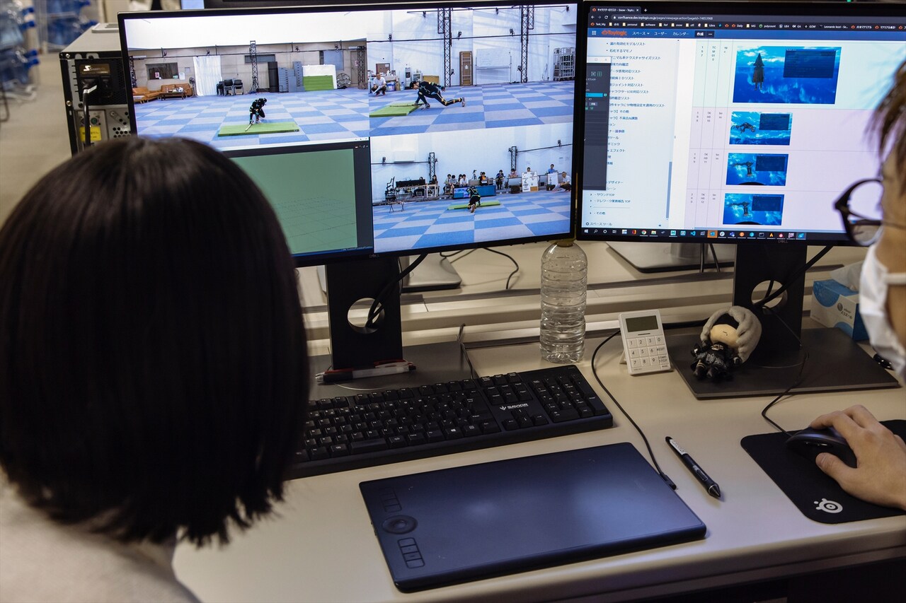 モーションキャプチャー時の映像を流しているところ。