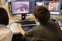 瞳を拡大するとフィールドの景色が映っています。