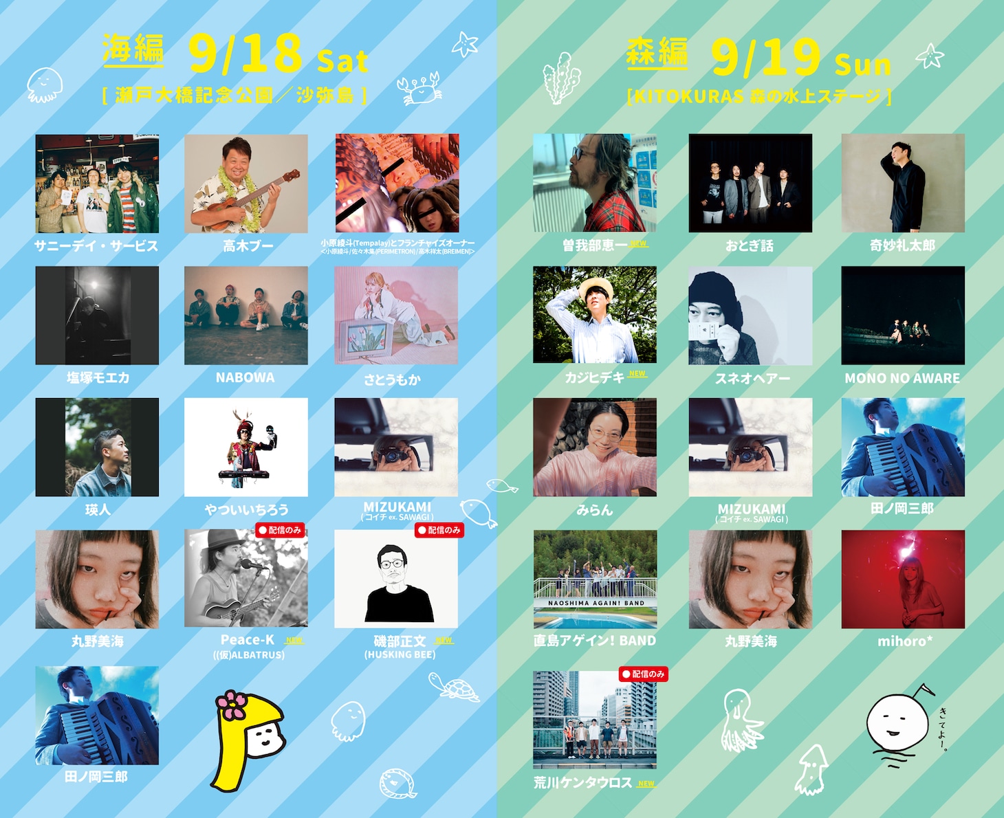 「shima fes SETOUCHI 2021 ～百年つづく、海と森の音楽祭。～」出演者ラインナップ。