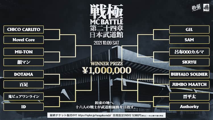 武道館開催「戦極MCBATTLE」審査員は漢、FORK、SATUSSY、KEN THE 390 