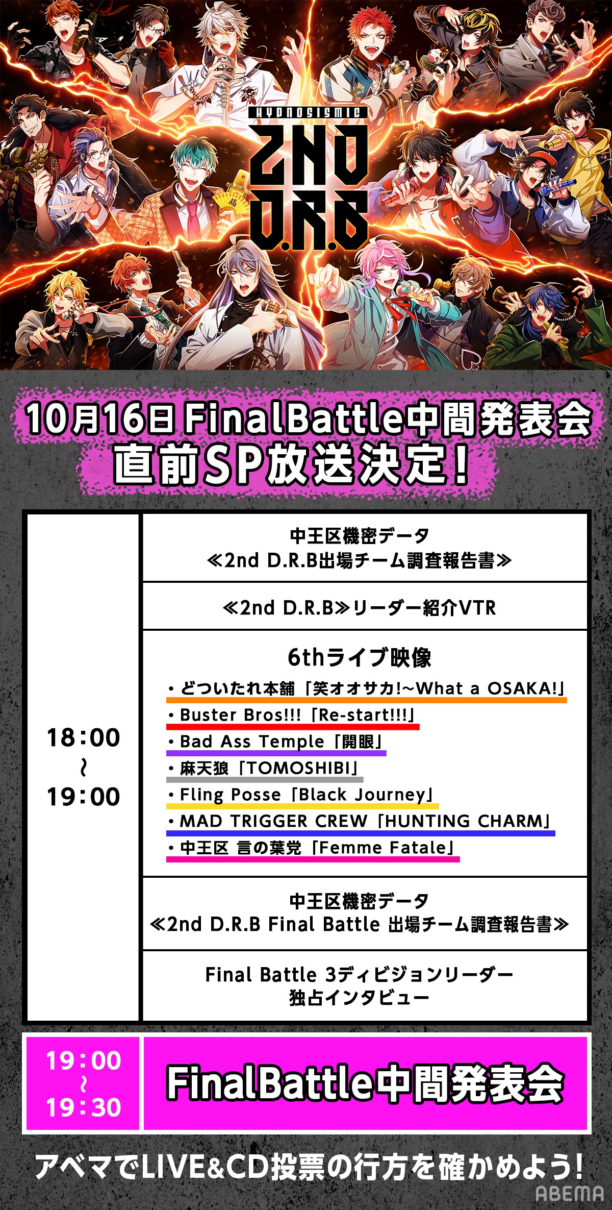 「【直前SP】≪2nd D.R.B≫Final Battle 結果発表会-中間発表-」配信内容 (c)AbemaTV,Inc.(c) King Record Co., Ltd. All rights reserved.