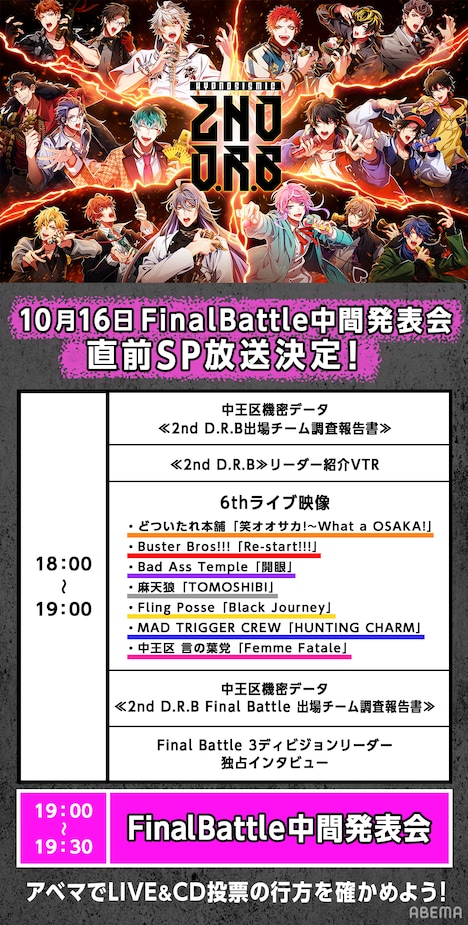 「【直前SP】≪2nd D.R.B≫Final Battle 結果発表会-中間発表-」配信内容 (c)AbemaTV,Inc.(c) King Record Co., Ltd. All rights reserved.