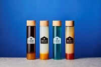 左から「ORβIT CAFÉ’s CALPISオレンジ」「ORβIT CAFÉ’s DOUBLEグレープフルーツ」「ORβIT CAFÉ’s BLUEレモネード」「ORβIT CAFÉ’s APPLEティー」。