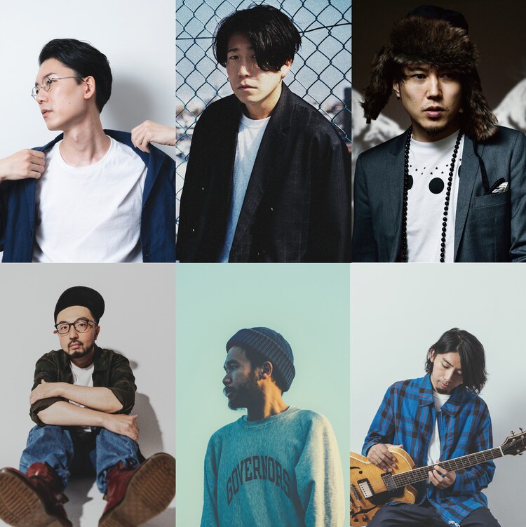 左上から時計回りにKan Sano、Michael Kaneko、Hiro-a-key、関口シンゴ、mabanua、Shingo Suzuki。