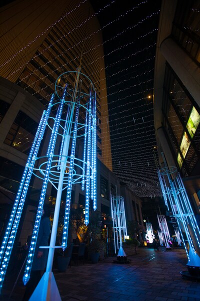 「音×テラス2021-2022」で展開中の「Pale Blue」イルミネーションの様子。