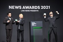 左からGABEZのMASAとhitoshi、HIRO-PON（が～まるちょば）。