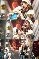 岡田彩夢（左）をイケボで口説き落とす山崎夏菜（右）。