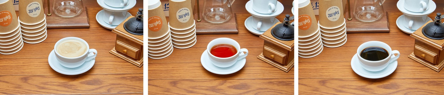 「NCTzen 127-JAPAN presents "Cafe 127"」のメニュー。左からホットカフェラテ、 ホットティー、 ホットコーヒー。