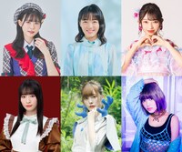左上から時計回りに阿部菜々実（ラストアイドル）、希山愛（ばってん少女隊）、辻野かなみ（超ときめき♡宣伝部）、MIRI（我儘ラキア）、ナオ・オブ・ナオ（豆柴の大群）、冨田菜々風（≠ME）。