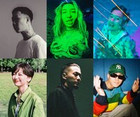 上段左からguca owl、NENE（ゆるふわギャング）、BIM、下段左からMamiko（chelmico）、Meta Flower（LSBOYZ）、森（どんぐりず）。