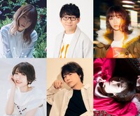 上段左から上田麗奈、小野友樹、楠木ともり、豊崎愛生、浪川大輔、降幡愛。