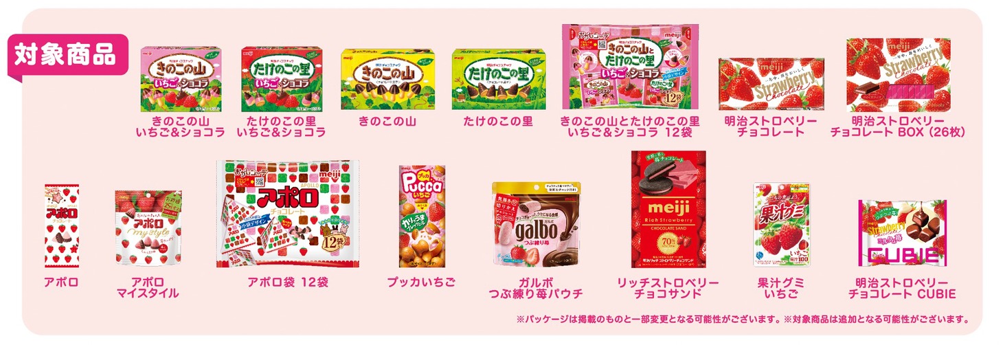 「ARはっぴーすとろべりーめもりー！すとぷり青春すとろべりー」企画の対象商品一覧。