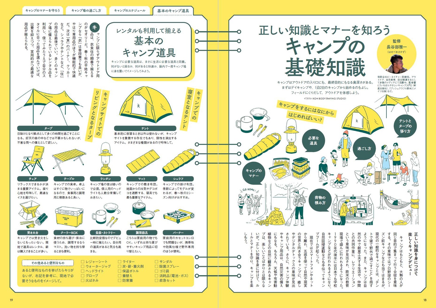 「首都圏から出発！ いま行きたいキャンプ場」より「キャンプの基礎知識」のページ。