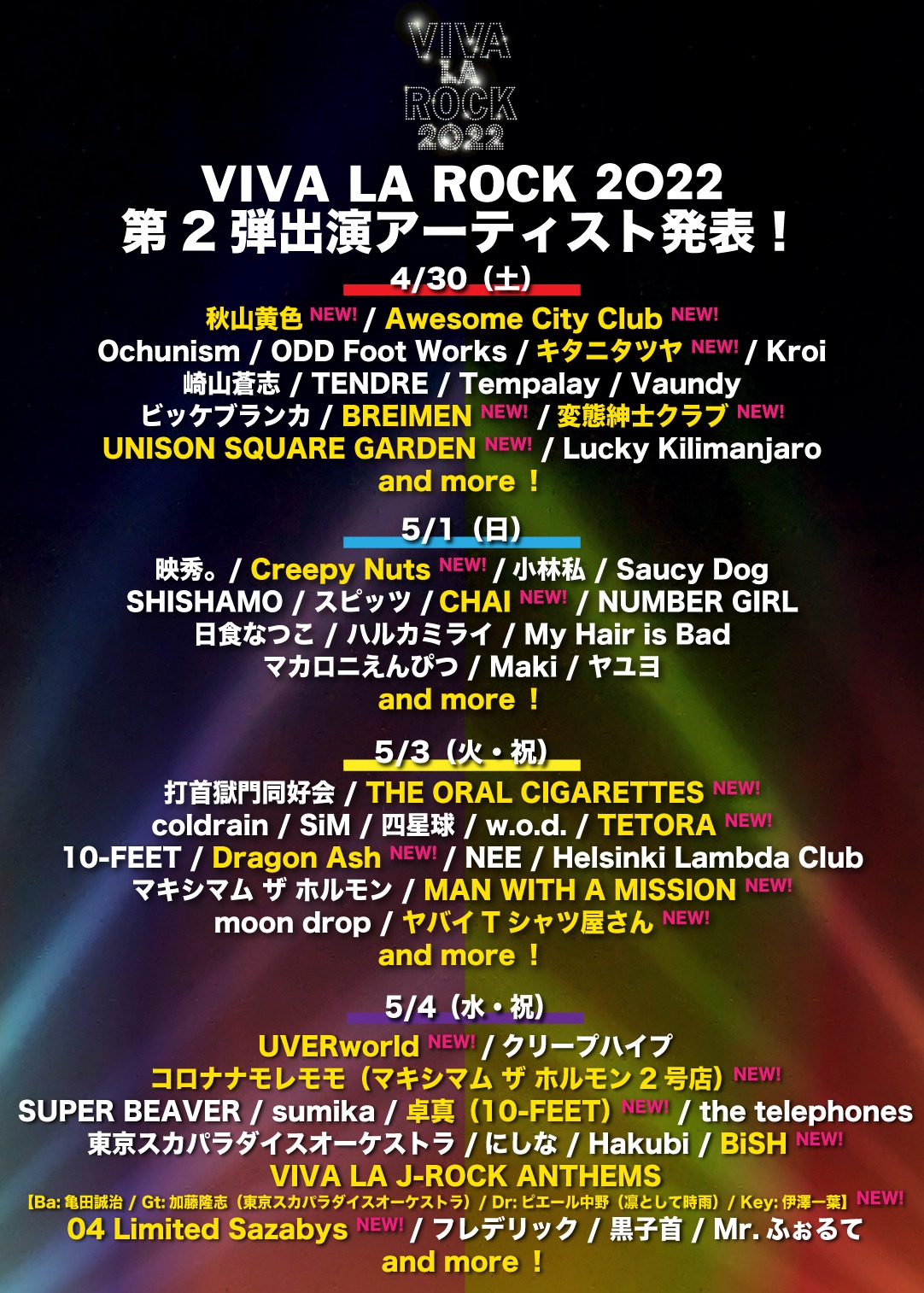 「VIVA LA ROCK 2022」出演アーティスト第2弾告知ビジュアル