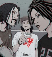 Dragon Ash「Mustang!」リリース時アーティスト写真のリメイクイラスト。