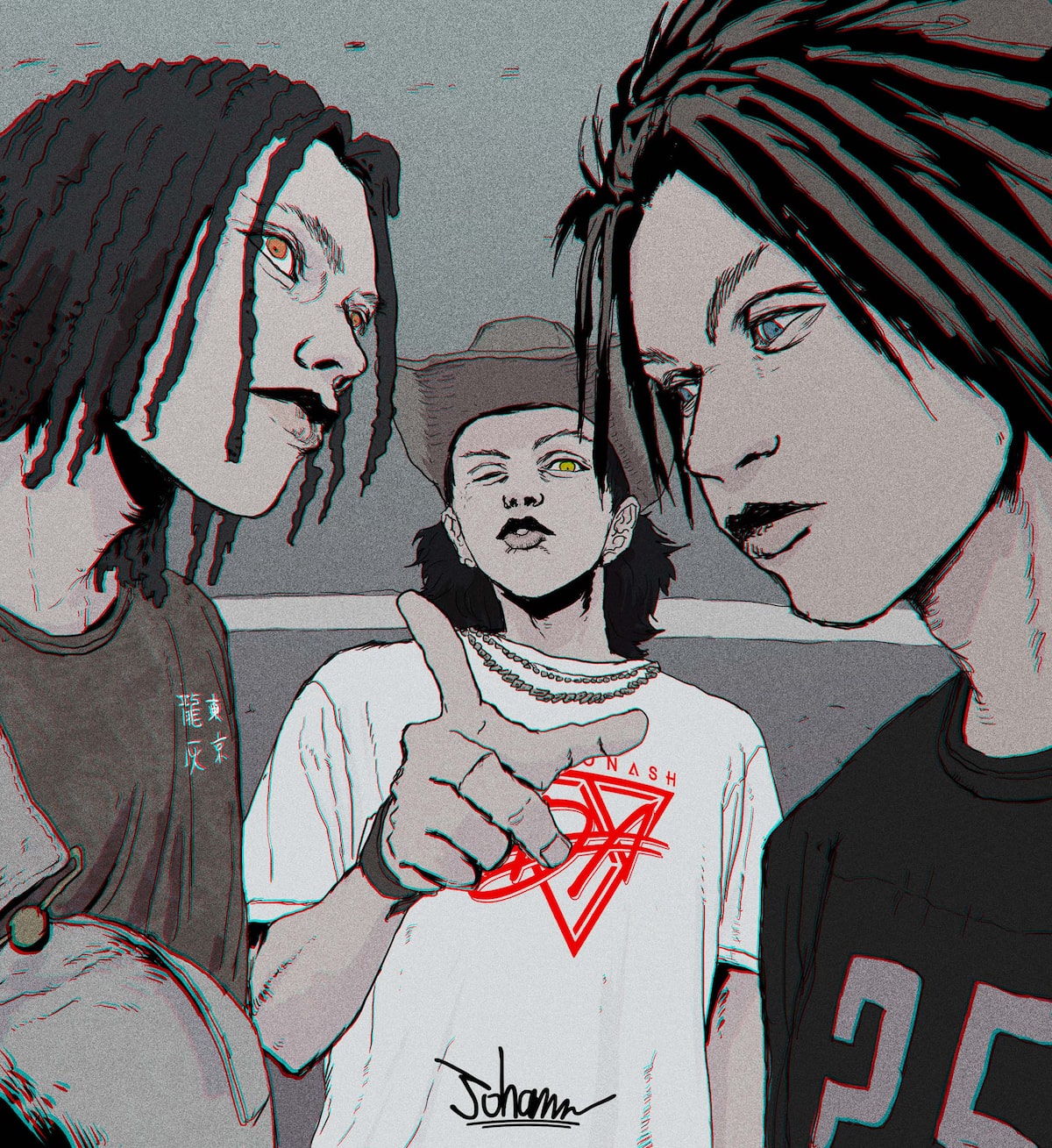 Dragon Ash「Mustang!」リリース時アーティスト写真のリメイクイラスト 