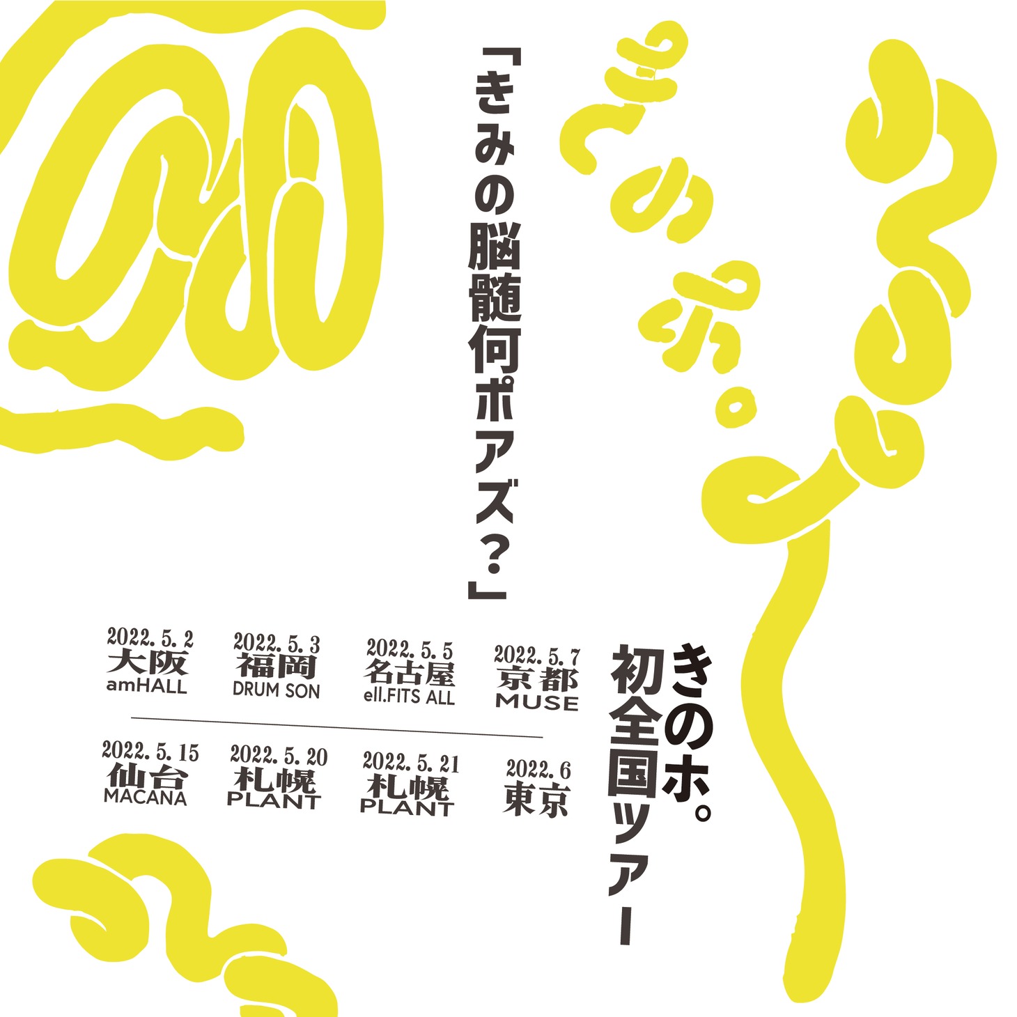 「きのホ。フルアルバムリリース記念 全国ツアー ～きみののうずい何ぽあず？～」告知ビジュアル