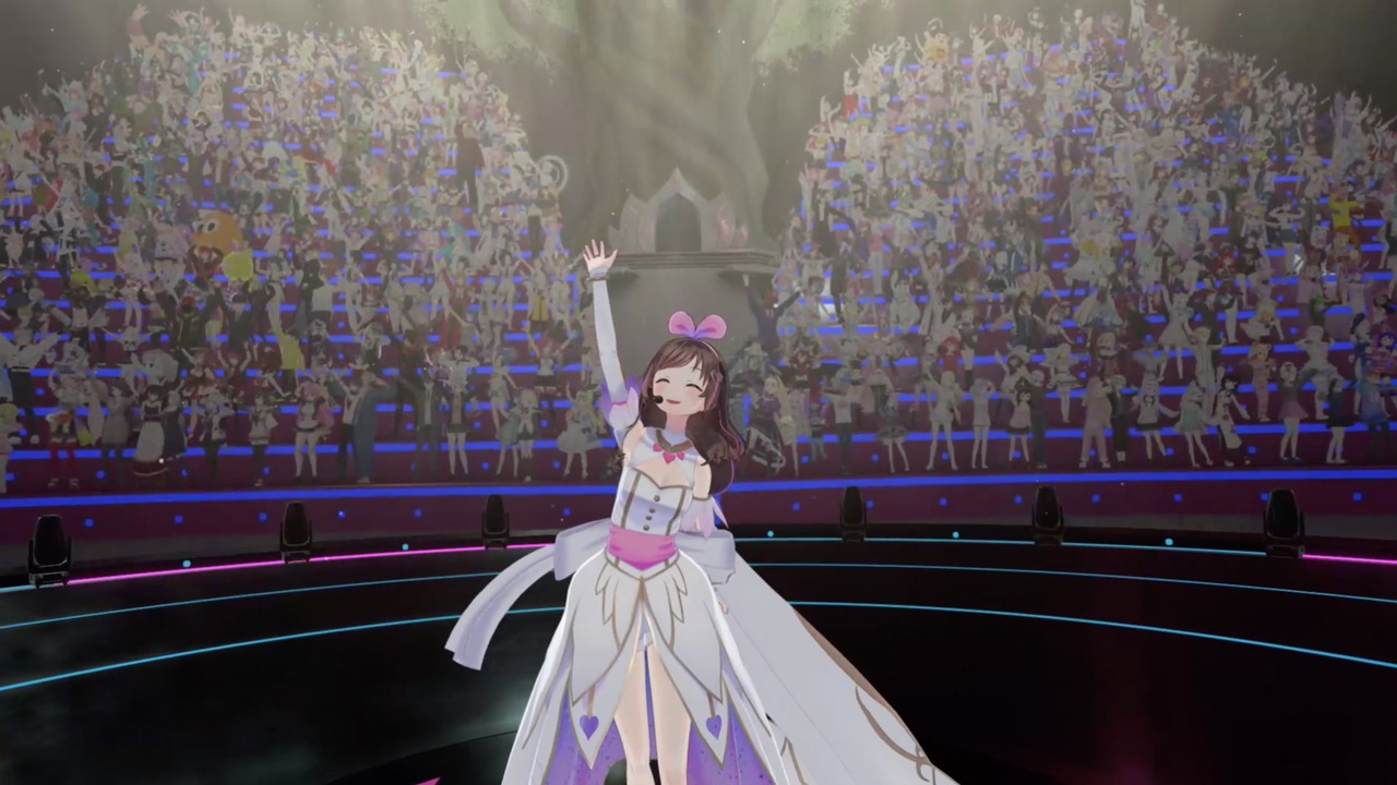 バーチャルタレントたちに手を振るKizuna AI。