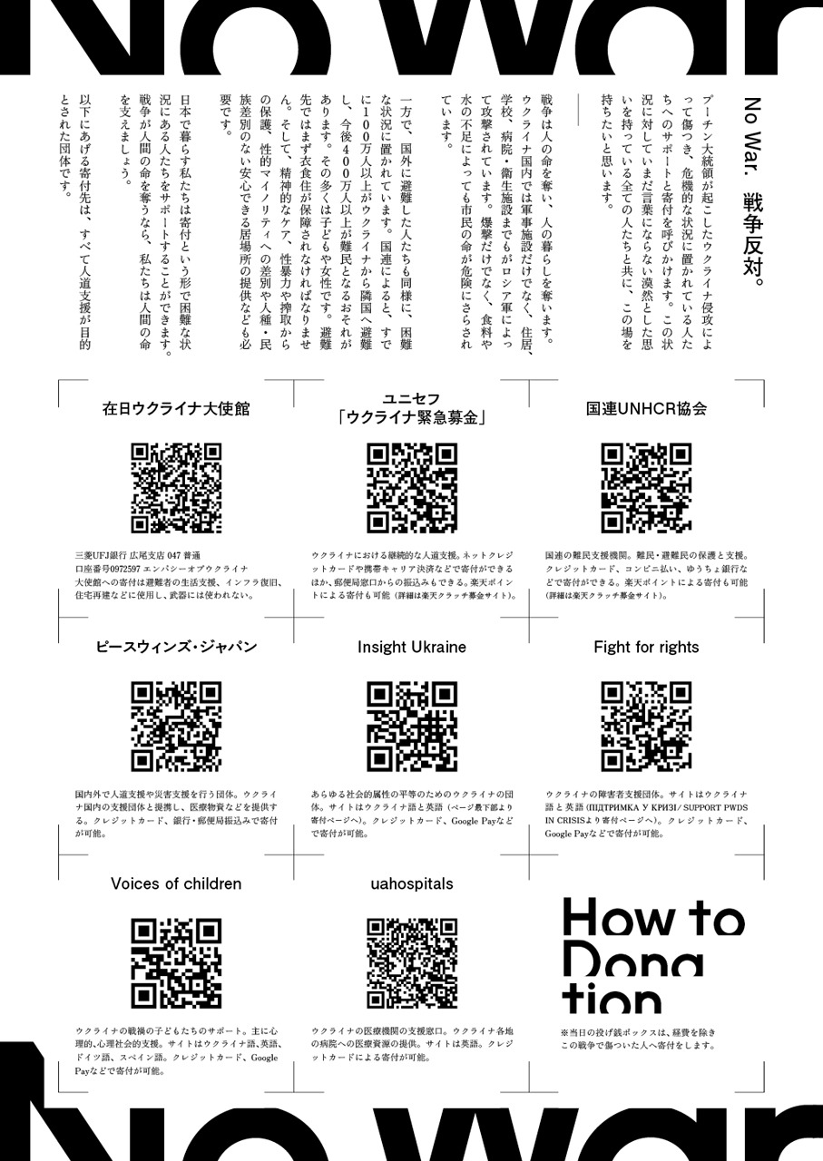 「No War 0305」寄付受付団体の一覧。