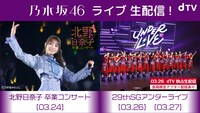 dTV「乃木坂46 29thSGアンダーライブ」「乃木坂46北野日奈子 卒業コンサート」告知ビジュアル