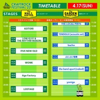 「CRAFTROCK FESTIVAL'22」4月17日公演のタイムテーブル。