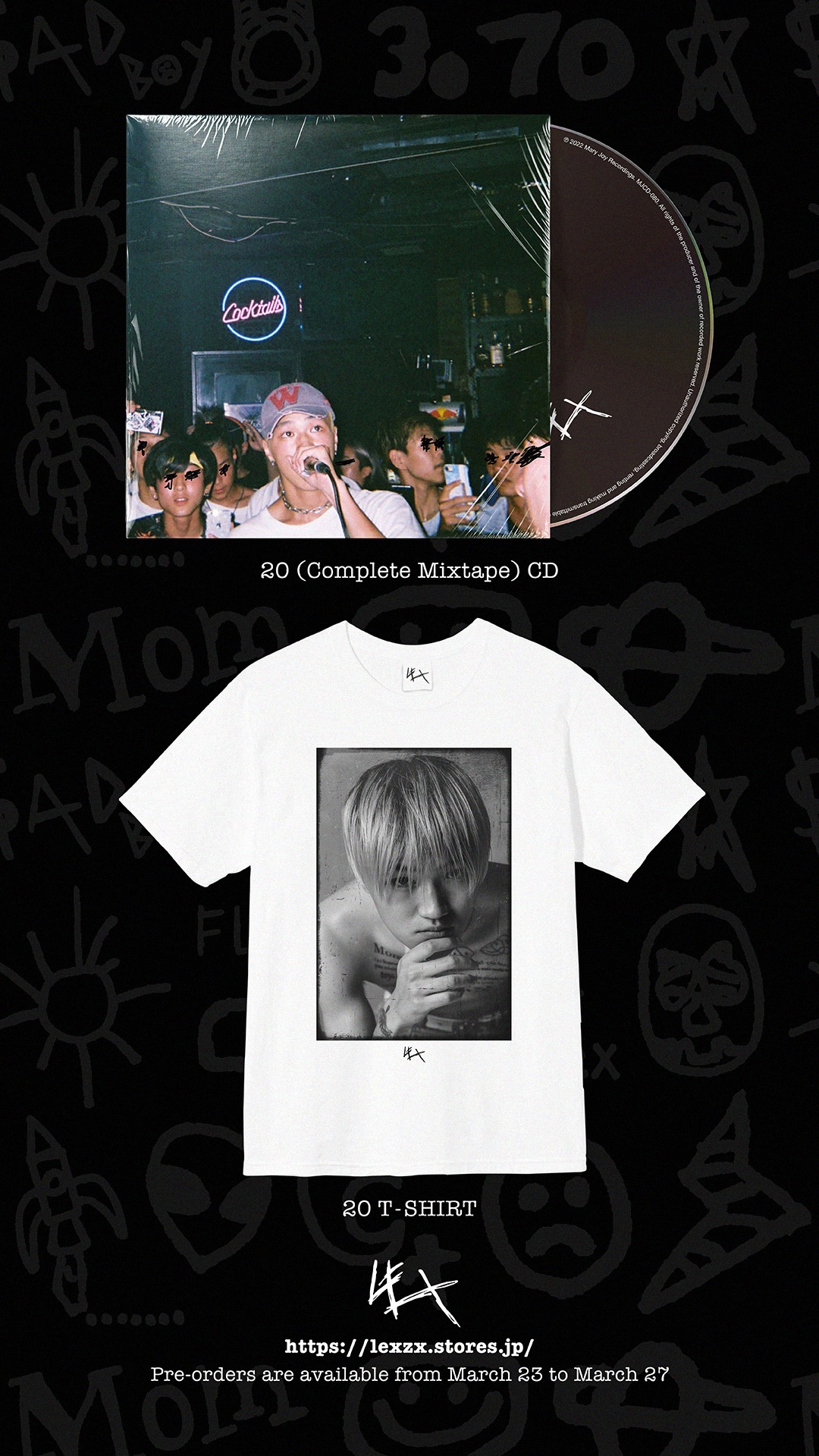 LEX「20（Complete Mixtape）」CDとフォトTシャツ。