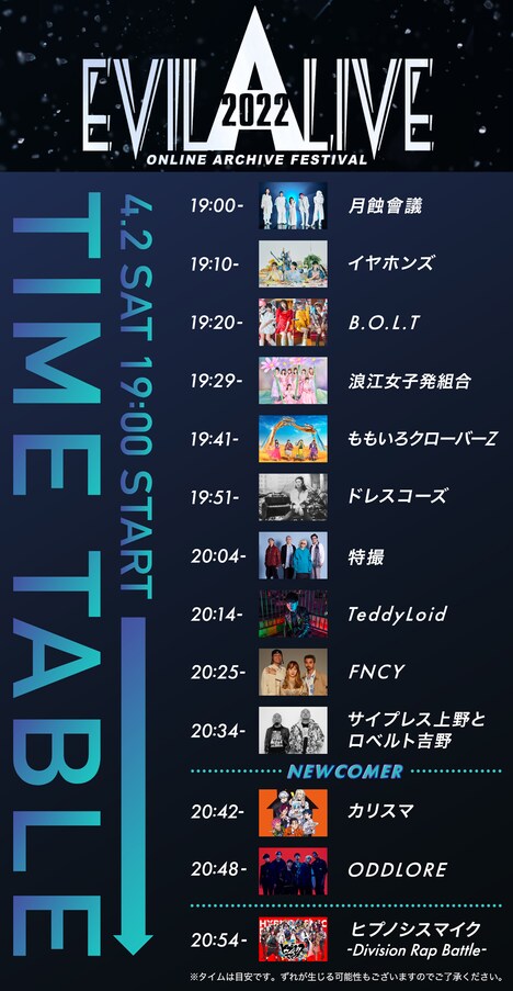 「EVIL A LIVE ONLINE ARCHIVE FESTIVAL 2022」タイムテーブル
