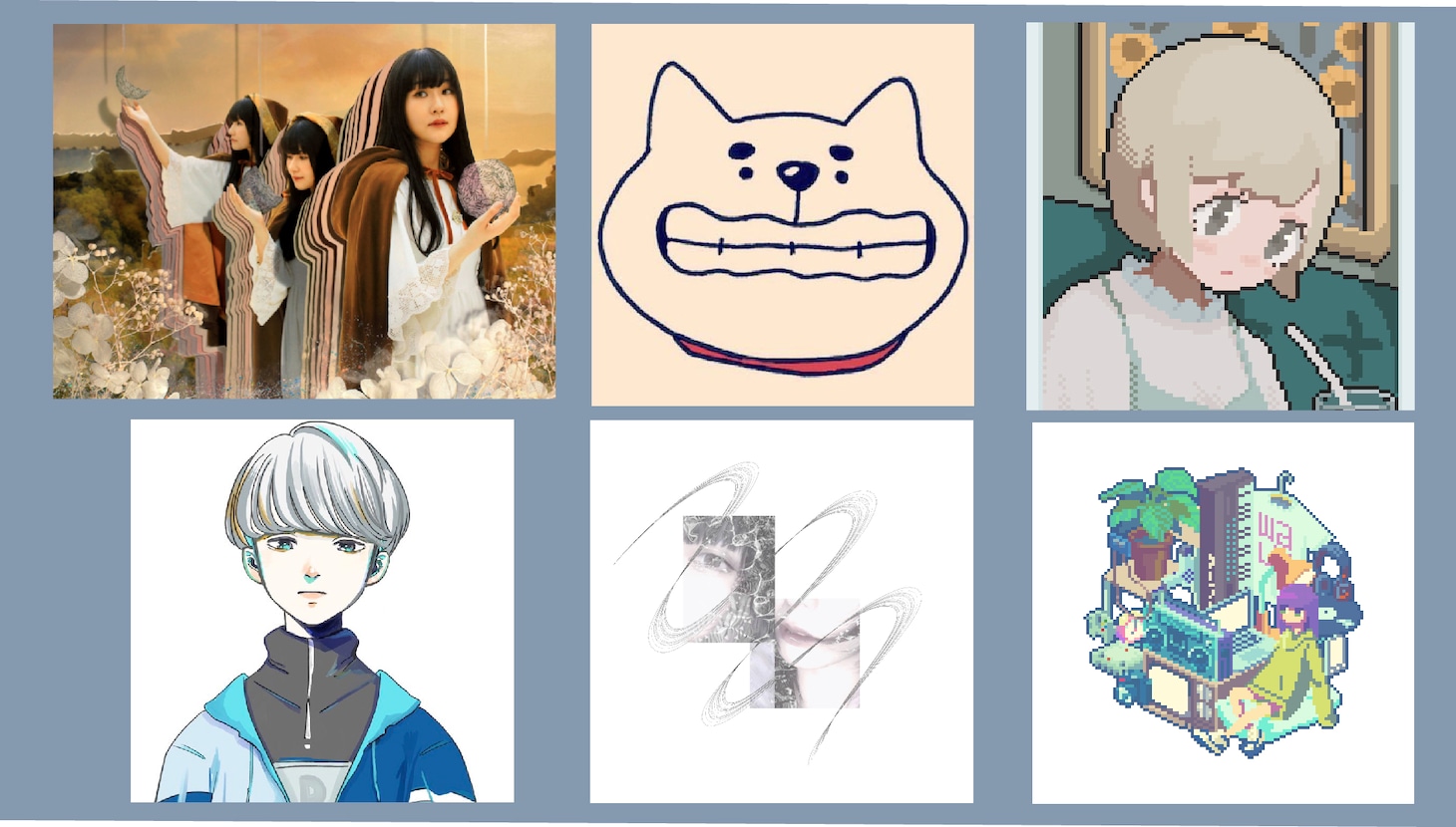 左上からedda、ちょまいよ、菅原圭、堂村璃羽、yunosame、歩く人。