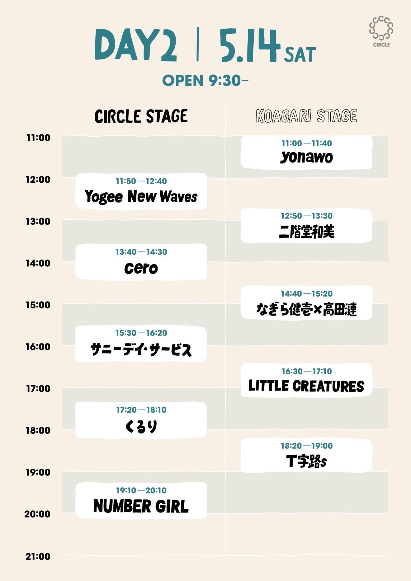 「CIRCLE '22」5月14日のタイムテーブル。
