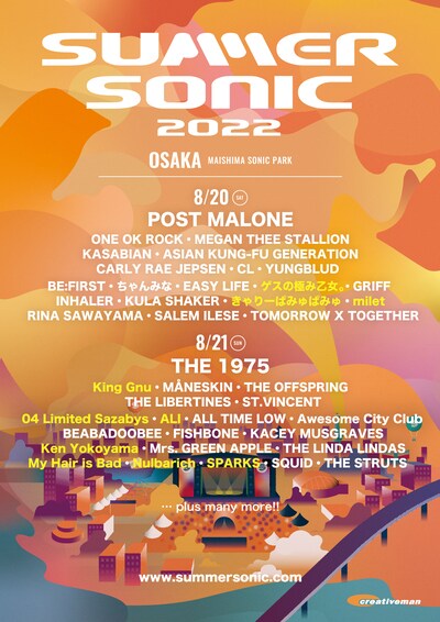 「SUMMER SONIC 2022」大阪公演出演者