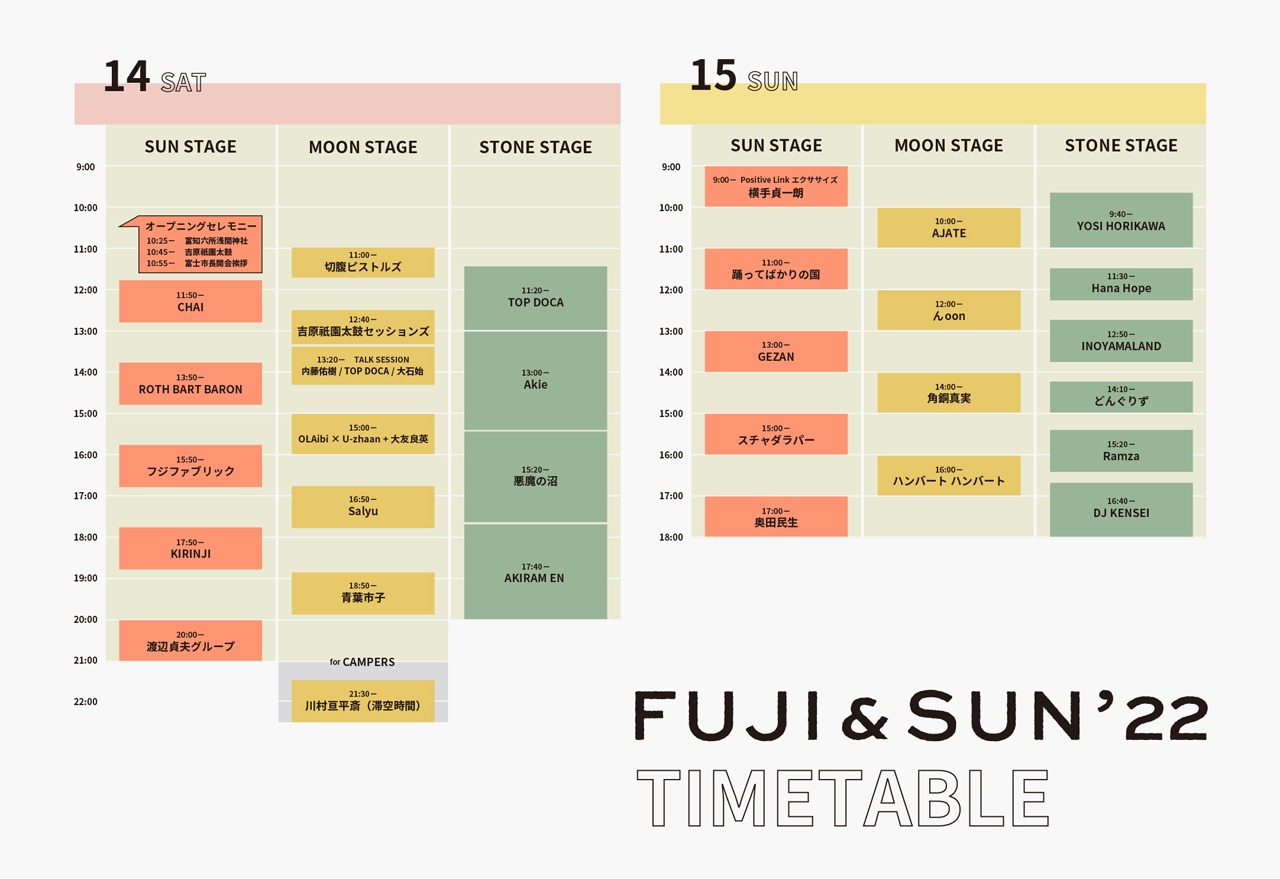 「FUJI & SUN'22」タイムテーブル