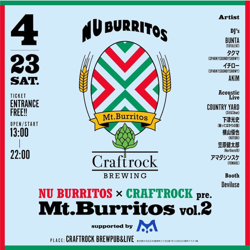 「NU BURRITOS × CRAFTROCK pre.『Mt.Burritos vol.2』」ビジュアル