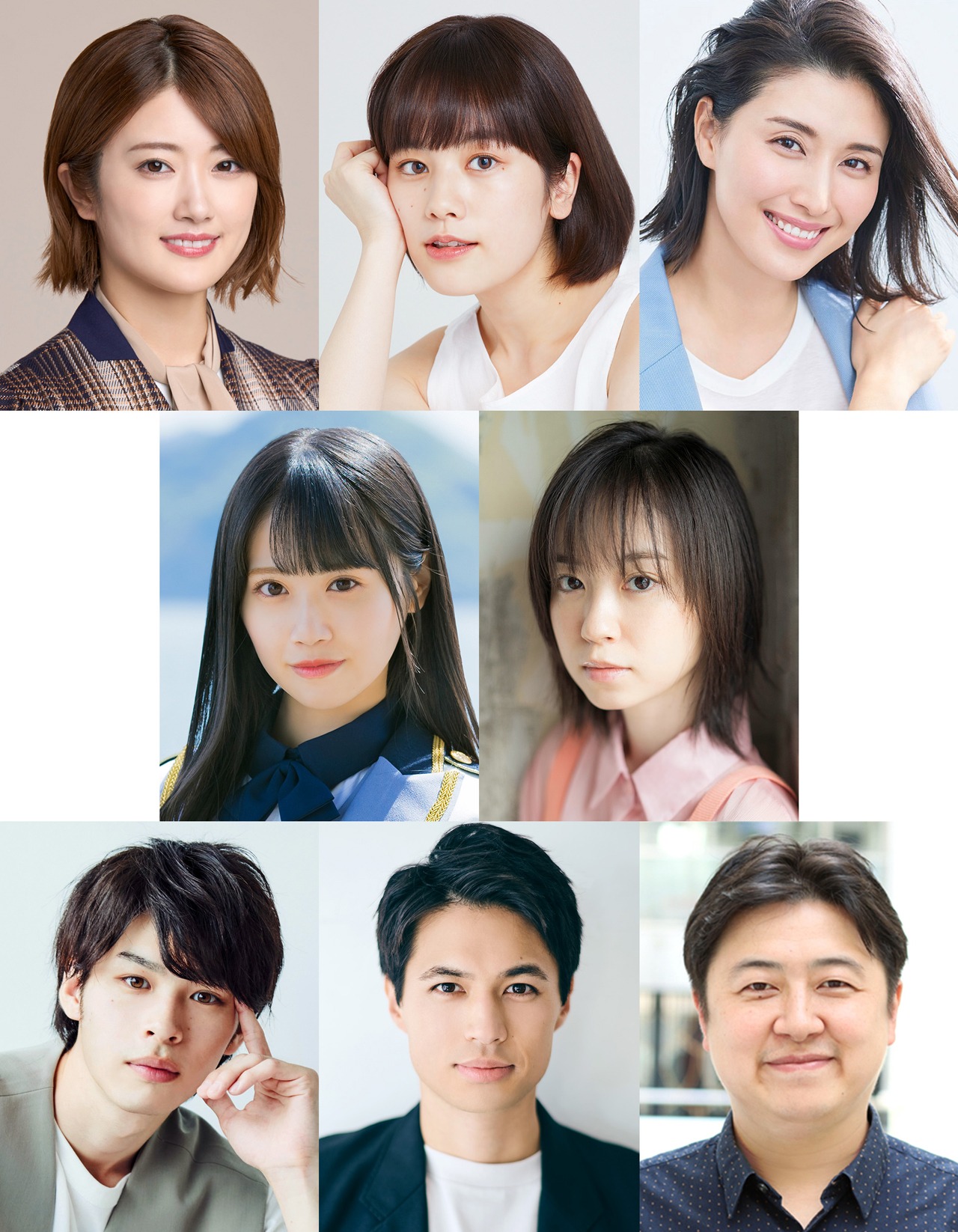 上段左から樋口日奈（乃木坂46）、筧美和子、橋本マナミ。中段左から中村舞（STU48）、杏花。下段左から青木瞭、佐伯大地、吉田ウーロン太。