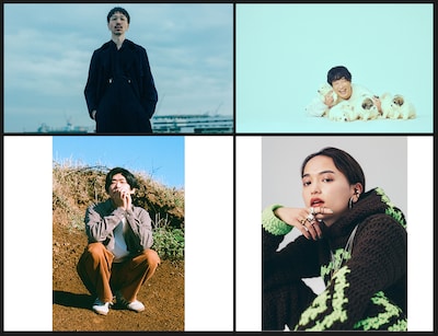 左上から時計回りにJQ（Nulbarich）、岡崎体育、iri、STUTS。