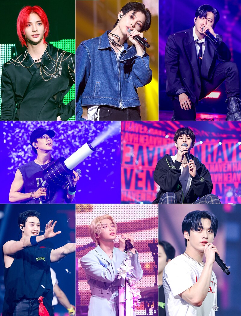 「Stray Kids 2nd World Tour “MANIAC” in SEOUL」より。左上からヒョンジン、フィリックス、チャンビン、ハン、スンミン、バンチャン、アイエン、リノ。（写真提供：JYP Entertainment）
