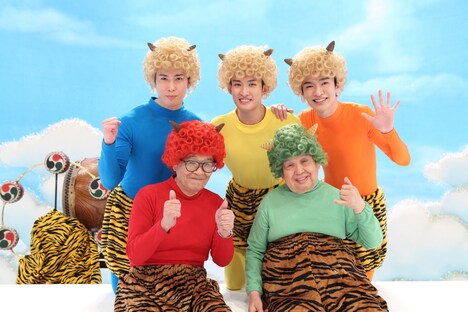 (上段左から)Snow Manの宮舘涼太、向井康二、深澤辰哉、(下段左から)仲本工事、高木ブー。(c)フジテレビ